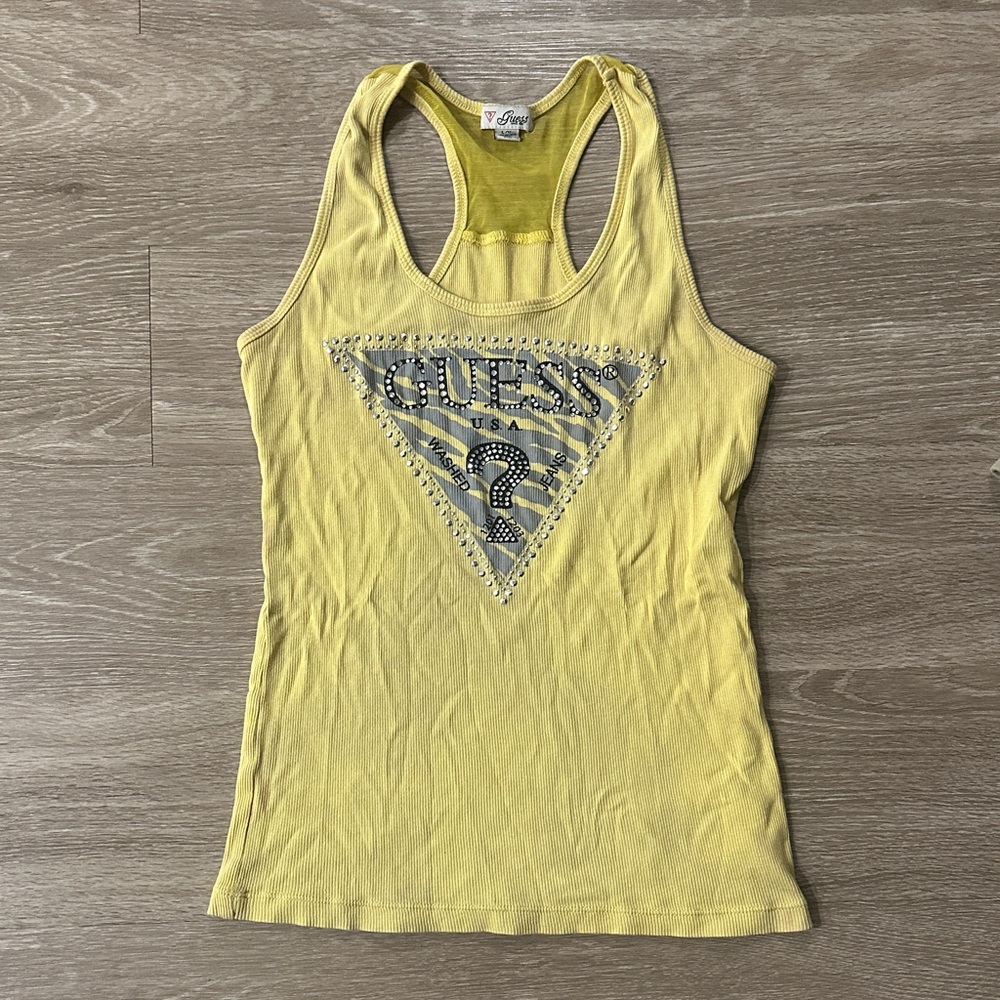 Guess Lemon Yellow Tank Top with Embellished Logo